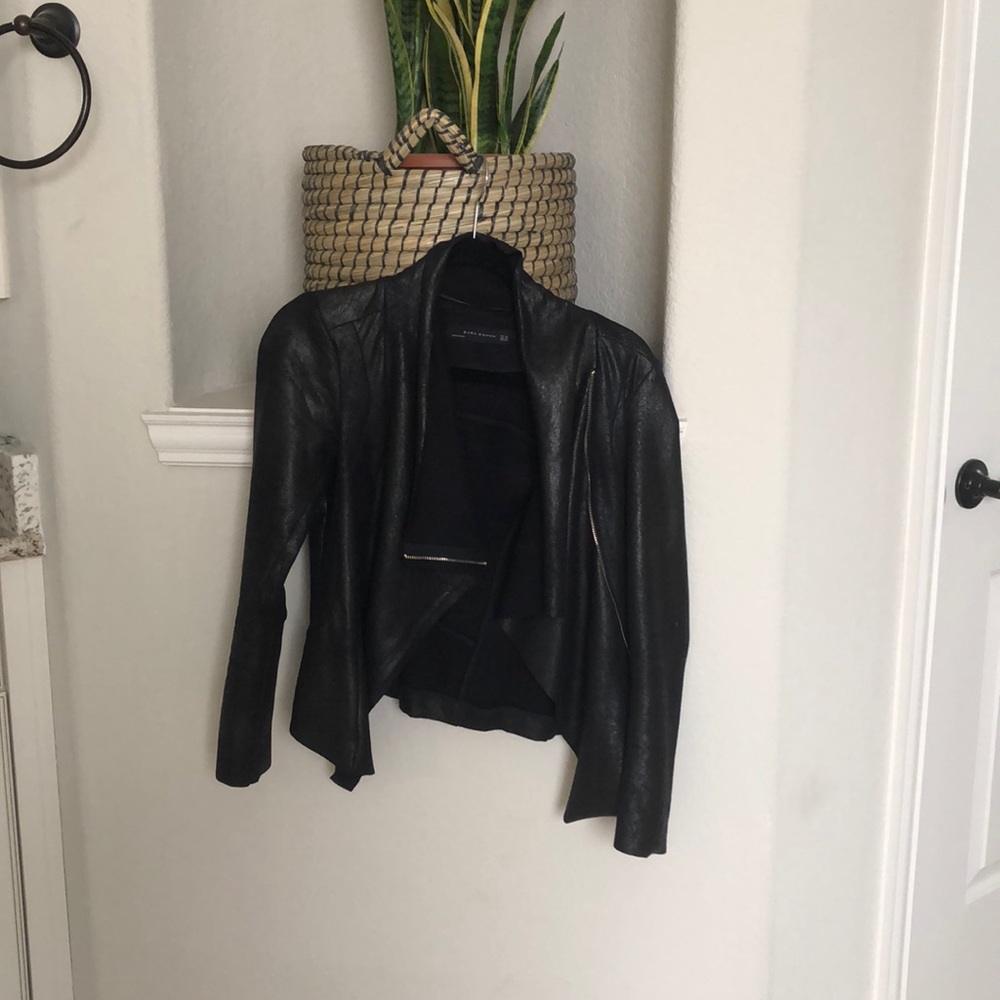 Faux leather drape jacket